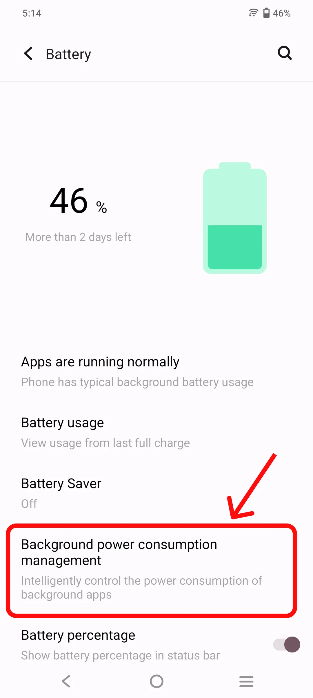 Open Background power consumption management.